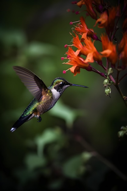 Un colibri est assis sur une fleur dans le désert