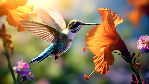 Le colibri est debout sur une fleur