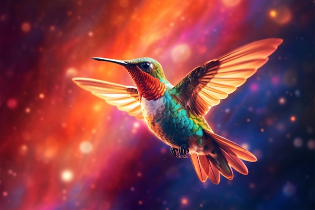 Un colibri avec un fond coloré