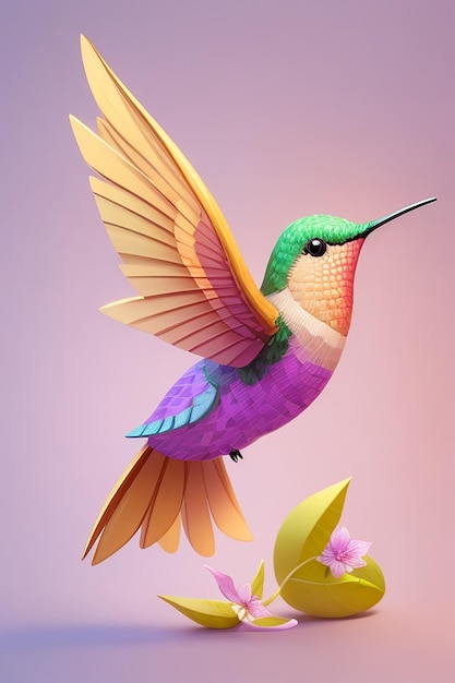 Un colibri mignon et coloré volant avec un fond coloré