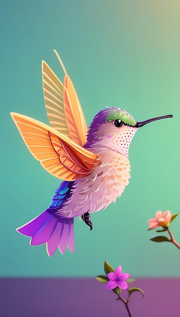 Un colibri mignon volant coloré avec un fond coloré