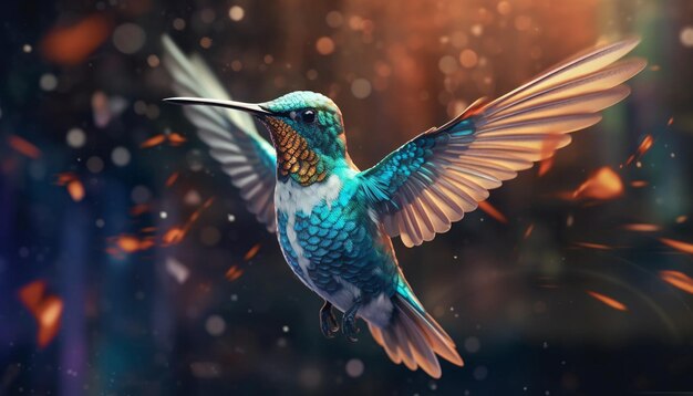 Colibri perché sur une branche des couleurs vives illuminent la beauté naturelle générée par l'intelligence artificielle