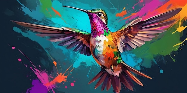 Colibri avec des taches et des éclaboussures colorées Illustration vectorielle