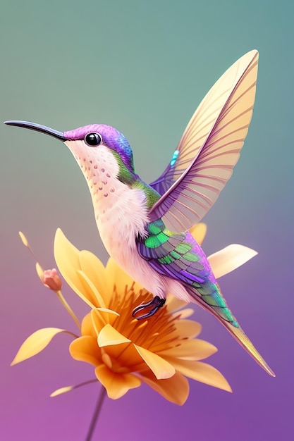 Un colibri volant coloré avec un fond coloré