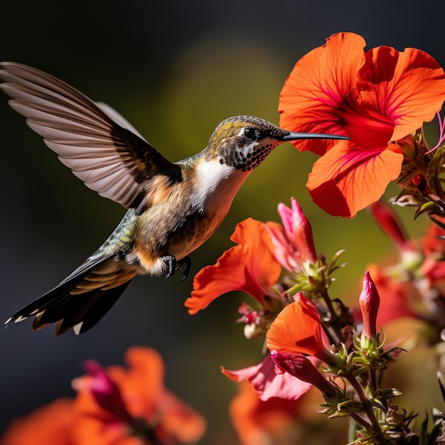 un colibri volant à côté d'une fleur