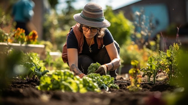 Une collaboration entre un botaniste de jardinage communautaire urbain et des bénévoles cultive diverses cultures