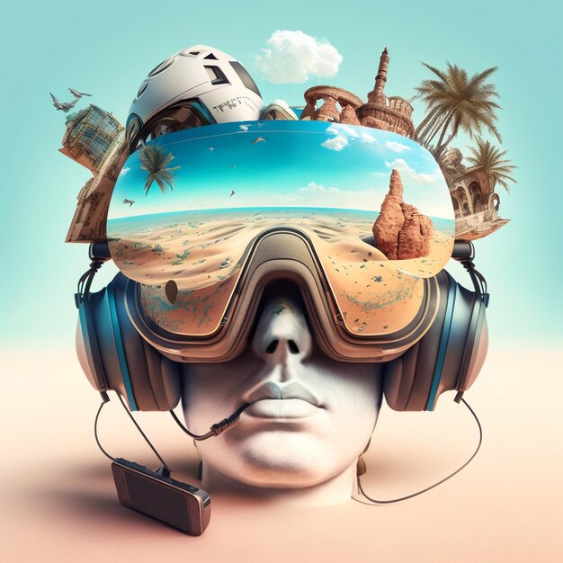 Collage abstrait parcourez le monde avec un casque de réalité virtuelle