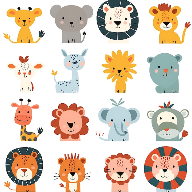 un collage d'animaux de différentes couleurs et un avec un tigre dessus