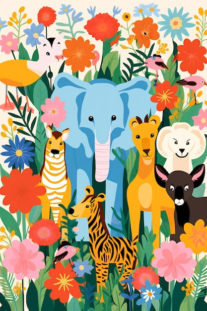 Photo un collage d'animaux des fleurs sauvages par louis vuitton