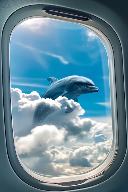 Collage d'animaux marins à travers la fenêtre de l'avion