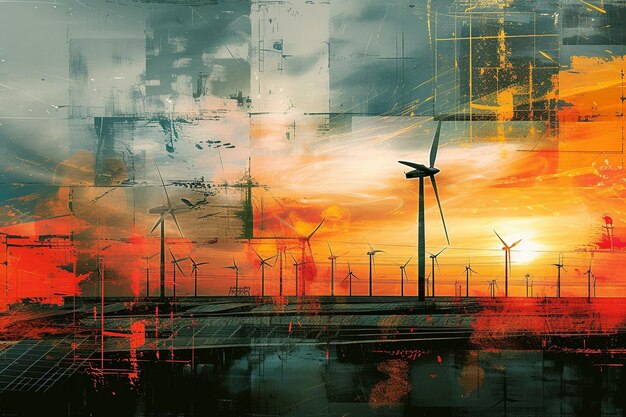 Photo le collage d'art de l'aube de l'énergie renouvelable