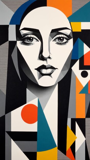 Collage d'art moderne Portrait d'une belle femme en combinaison avec des figures géométriques