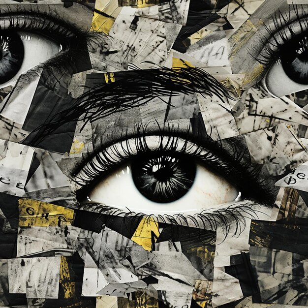 Photo collage d'art noir avec des yeux sans couture