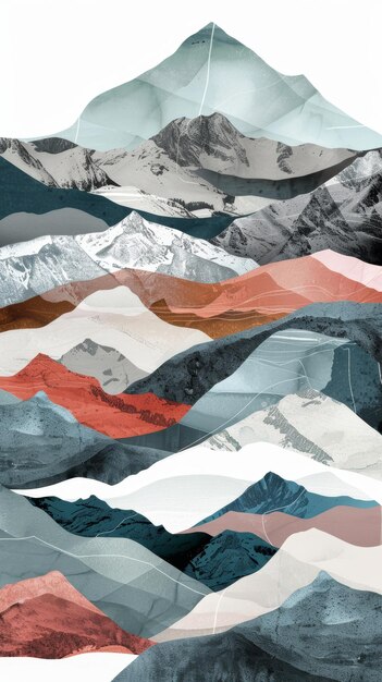 Photo collage d'art numérique moderne abstrait de montagnes sur fond blanc ia générative