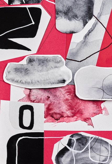 Collage d'art des pièces peintes collées sur une disposition sur papier des cadres de fond géométriques abstraits colorés pour le texte avec un espace de copie