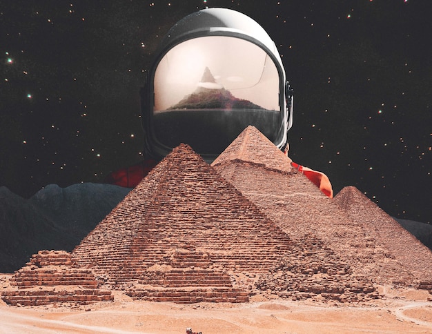 Photo collage avec astronaute et pyramides