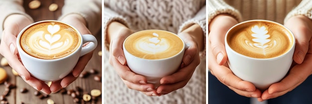 Collage de café à la mode avec des lignes blanches invitant une atmosphère parfaite pour les amateurs de café