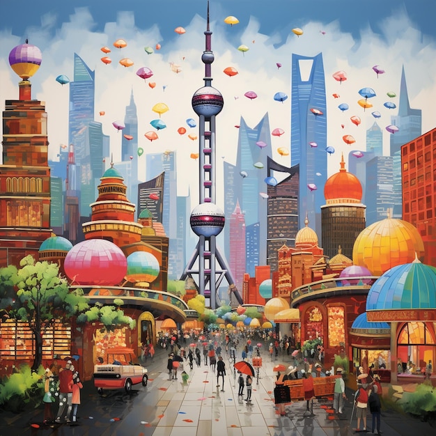 Un collage capricieux des principales attractions de Shanghai