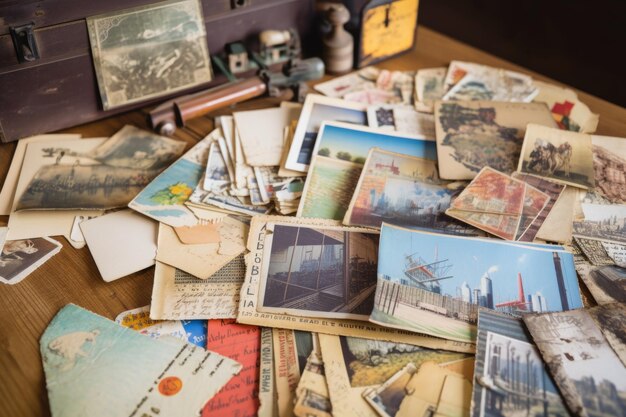 Collage de cartes postales vintage et de coupures de magazines avec une touche de couleur créée avec l'IA générative