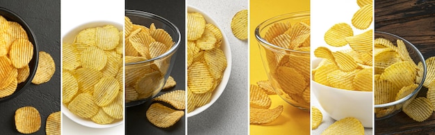 Collage de chips de pommes de terre différents types de chips