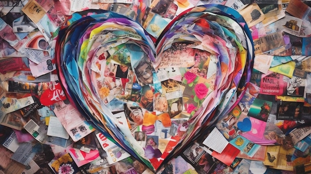 Collage composé de magazines et de coeur d'humeur en papier coloré