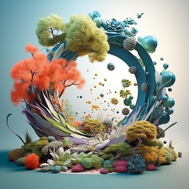 Photo collage de concept loop of nature rendu en 3d avec un fond abstrait