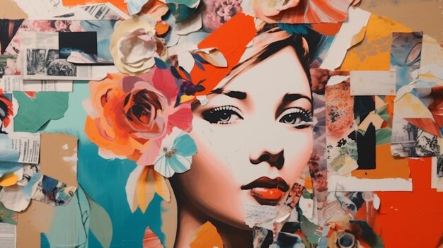 Collage contemporain fait à la main composé de magazines et d'un tableau d'humeur en papier coloré