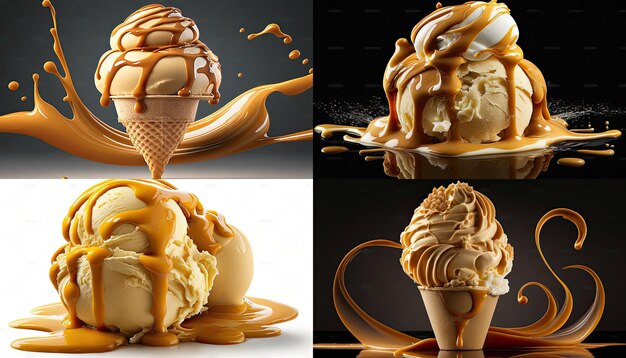 Un collage de cornets de crème glacée avec les mots crème glacée dessus.