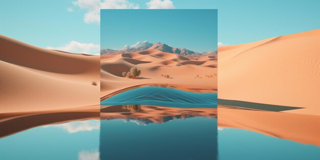 Un collage de désert et d'eau avec une scène de désert.