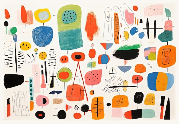 collage de dessins pour l'affiche de la conférence icf dans le style de l'abstraction enfantine