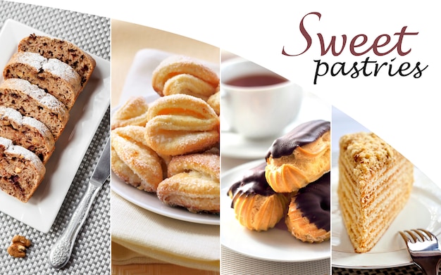 Collage de différentes pâtisseries sucrées