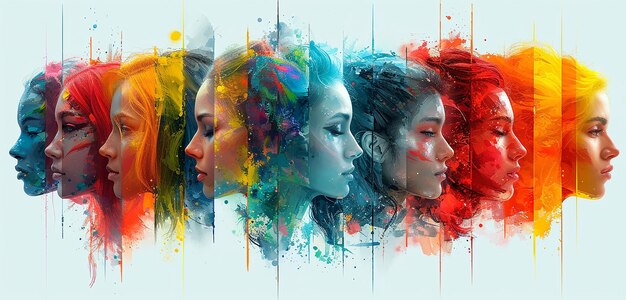 Un collage de différentes têtes de peuples multicolores