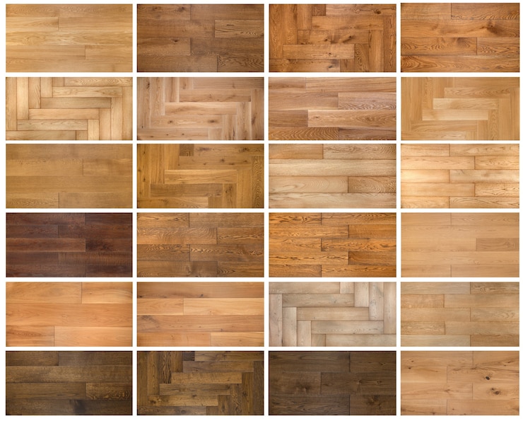 Photo collage de différentes textures de bois pour parquet ou stratifié