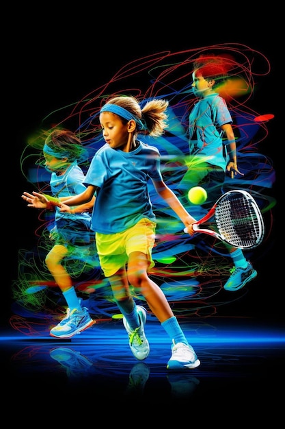 Photo collage de différents petits sportifs en action et en mouvement faisant différentes activités de tennis martial