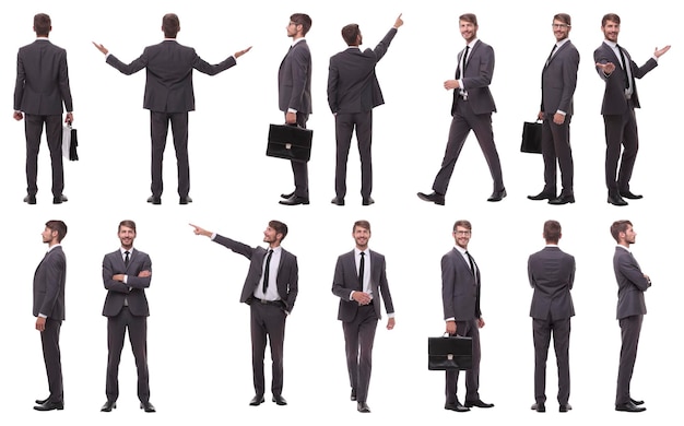 Collage de diverses photos d'un homme d'affaires à succès