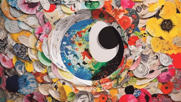 Collage fait de magazines et de papier coloré humeur ying yang