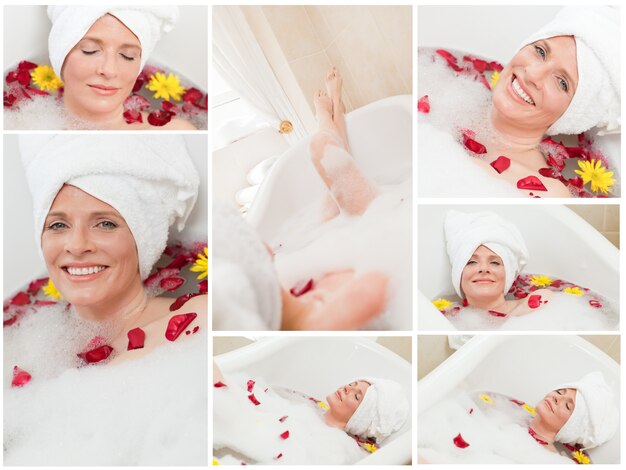 Collage d&#39;une femme ayant un bain