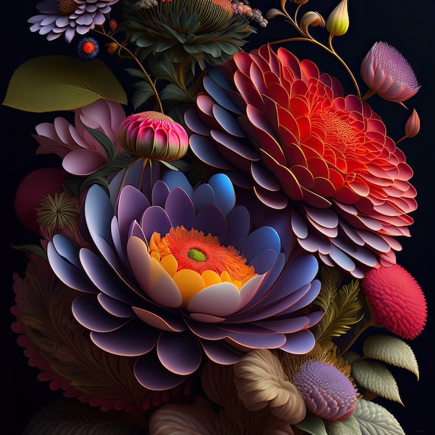 Un collage de fleurs et de feuilles