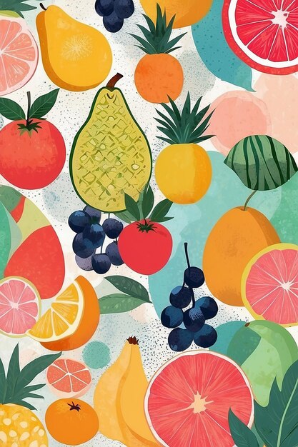 Photo collage de fruits pastel illustration abstraite avec des motifs et des textures