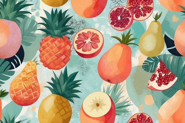 Collage de fruits pastel Illustration abstraite avec des motifs et des textures