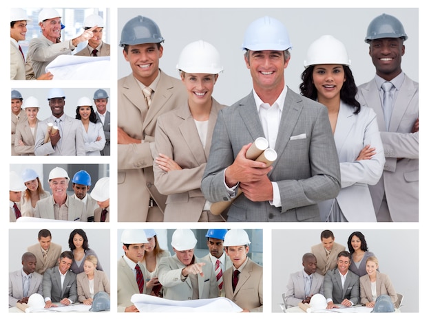 Collage de gens de construction amicale