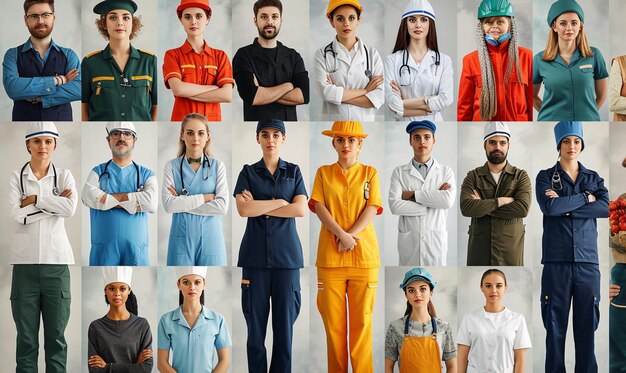 Photo collage avec des gens en uniforme de différentes professions