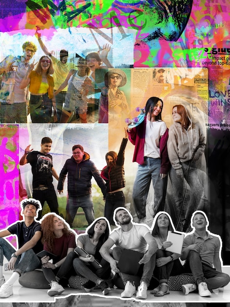 Collage de groupe de jeunes d'inspiration pop