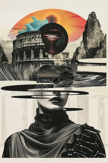 Collage historique du Colosseum art des médias mixtes