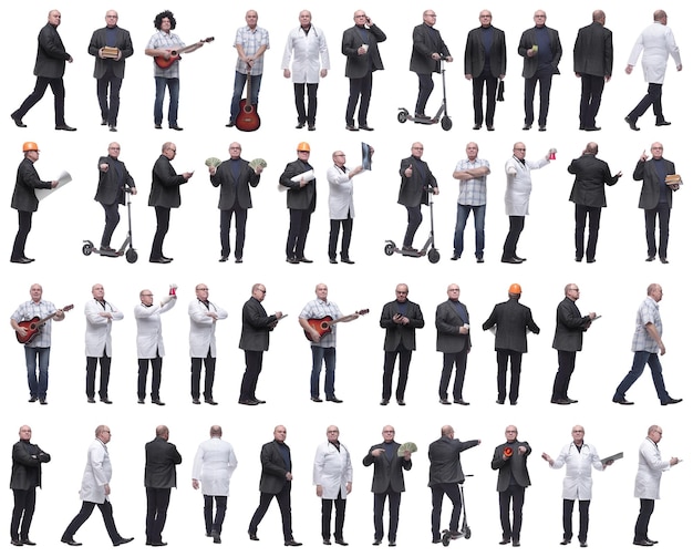 Collage d'un homme en pleine croissance affichant de nombreuses professions et positions