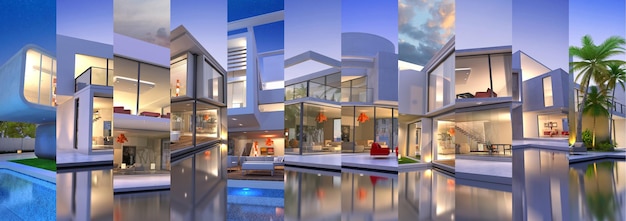 Collage horizontal de rendus de villas luxueuses