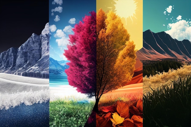 Photo collage d'illustrations abstraites stylisées saisons