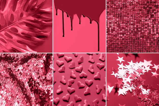 Collage inspiré de la couleur tendance viva magenta Concept de couleur de l'année 2023