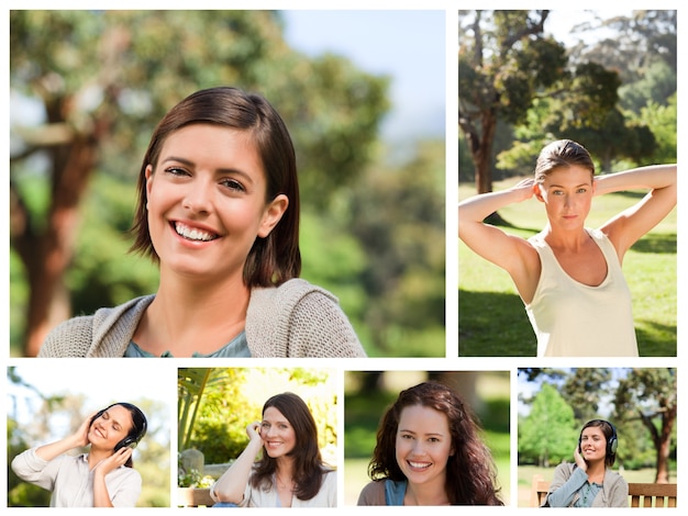 Collage de jeunes femmes dans un parc