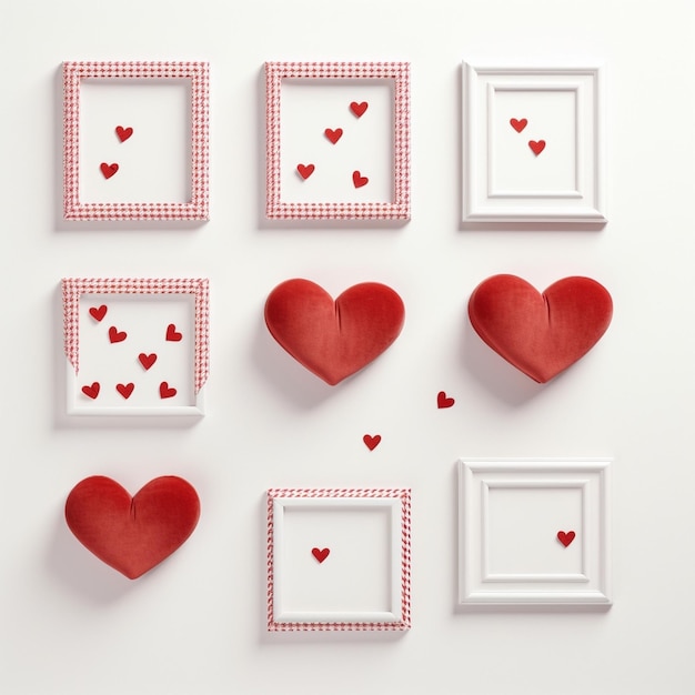 collage minimaliste cadres carrés blancs pour la fête de la Saint-Valentin fond blanc généré par l'IA